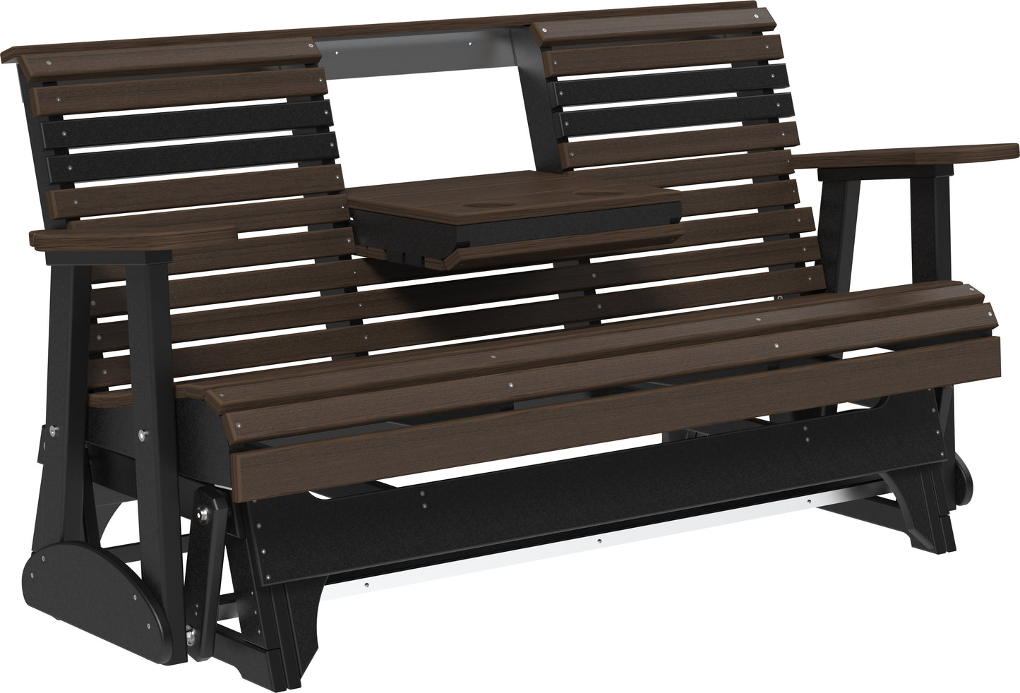 LuxCraft 5' Rollback Recycled Plastic Patio Glider with Flip Down Center Console - LEAD TIME TO SHIP 7 BUSINESS DAYS OR LESS