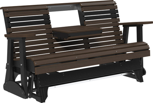 LuxCraft 5' Rollback Recycled Plastic Patio Glider with Flip Down Center Console - LEAD TIME TO SHIP 7 BUSINESS DAYS OR LESS