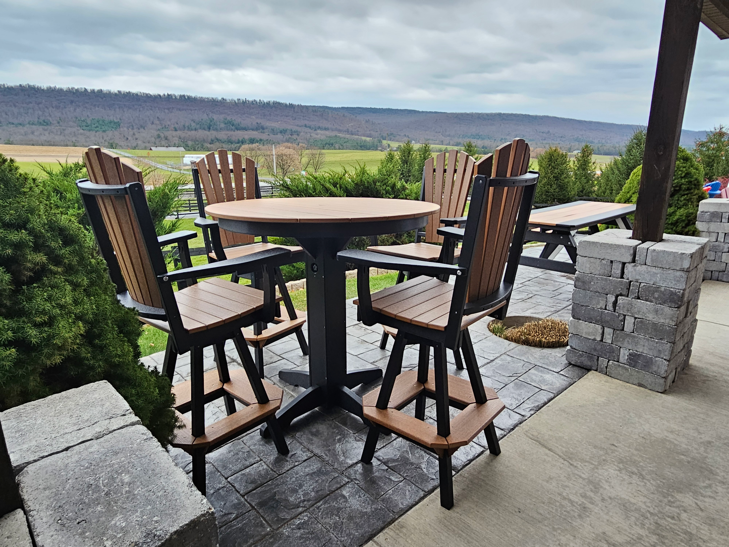 A&L Furniture Recycled Plastic 44in Round Bar Height Table with Fanback Swivel Bar Chair 5 Piece Set - LEAD TIME TO SHIP 10 BUSINESS DAYS