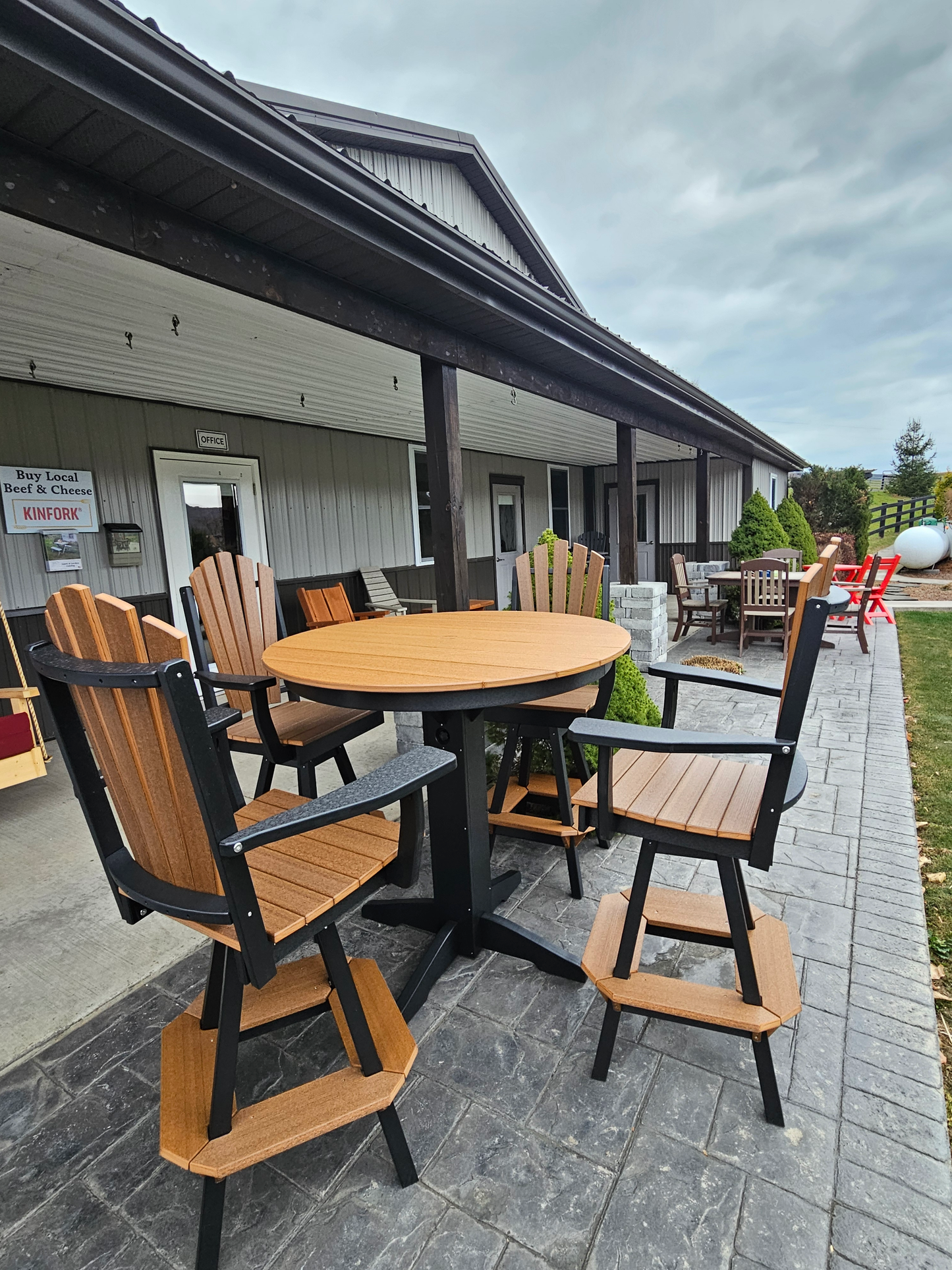 A&L Furniture Recycled Plastic 44in Round Bar Height Table with Fanback Swivel Bar Chair 5 Piece Set - LEAD TIME TO SHIP 10 BUSINESS DAYS