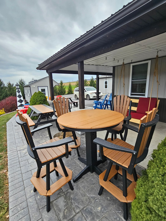 A&L Furniture Recycled Plastic 44in Round Bar Height Table with Fanback Swivel Bar Chair 5 Piece Set - LEAD TIME TO SHIP 10 BUSINESS DAYS