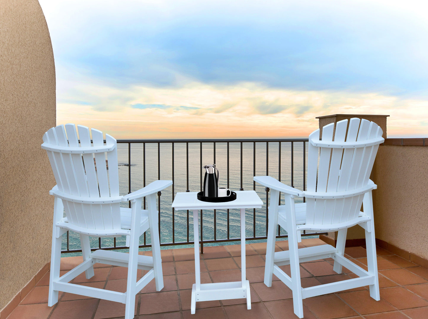 A&L Furniture Co. Recycled Square Balcony Side Table with Fanback Balcony Chairs 3 Piece Set (Counter Height) - LEAD TIME TO SHIP 10 BUSINESS DAYS