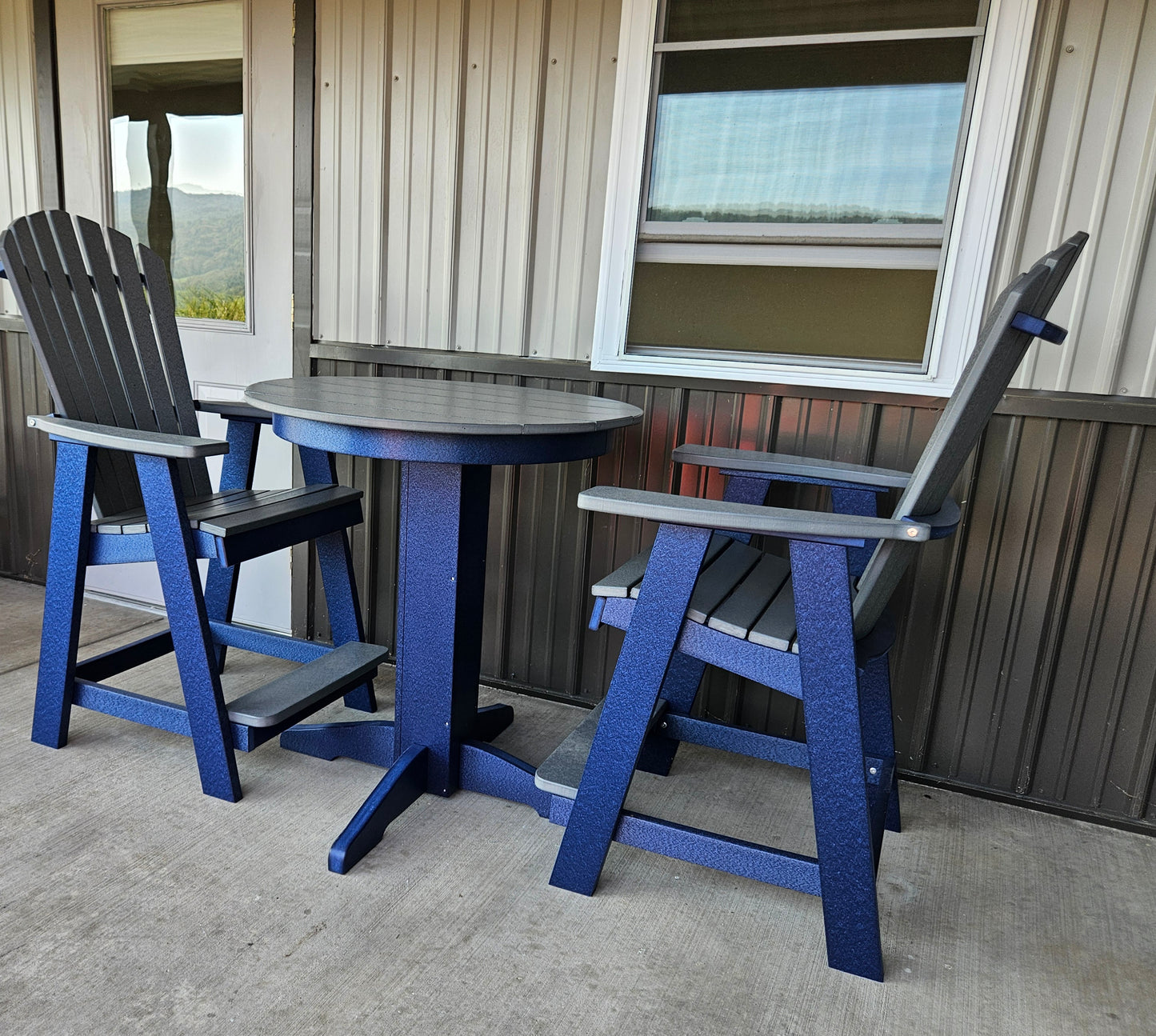 A&L Furniture Co. Recycled Plastic 33in. Round Counter Table with Fanback Balcony Chairs 3 Piece Set (Counter Height) - LEAD TIME TO SHIP 10 BUSINESS DAYS