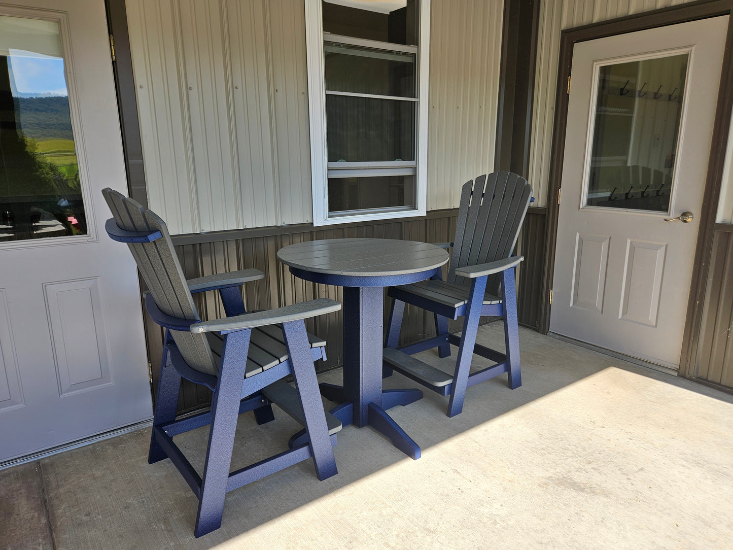 A&L Furniture Co. Recycled Plastic 33in. Round Counter Table with Fanback Balcony Chairs 3 Piece Set (Counter Height) - LEAD TIME TO SHIP 10 BUSINESS DAYS