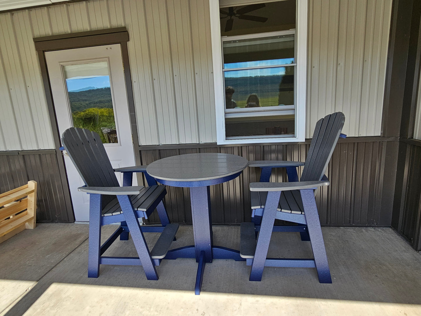 A&L Furniture Co. Recycled Plastic 33in. Round Counter Table with Fanback Balcony Chairs 3 Piece Set (Counter Height) - LEAD TIME TO SHIP 10 BUSINESS DAYS