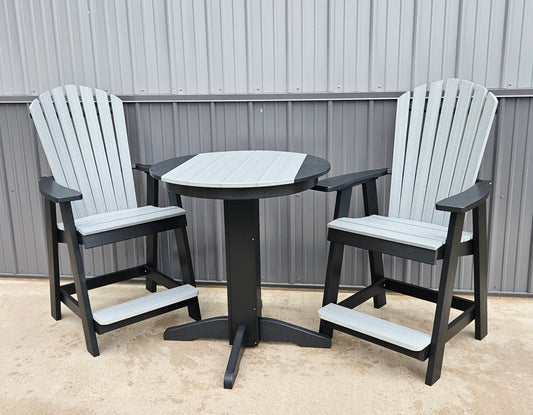 A&L Furniture Co. Recycled Plastic 33in. Round Counter Table with Fanback Balcony Chairs 3 Piece Set (Counter Height) - LEAD TIME TO SHIP 10 BUSINESS DAYS