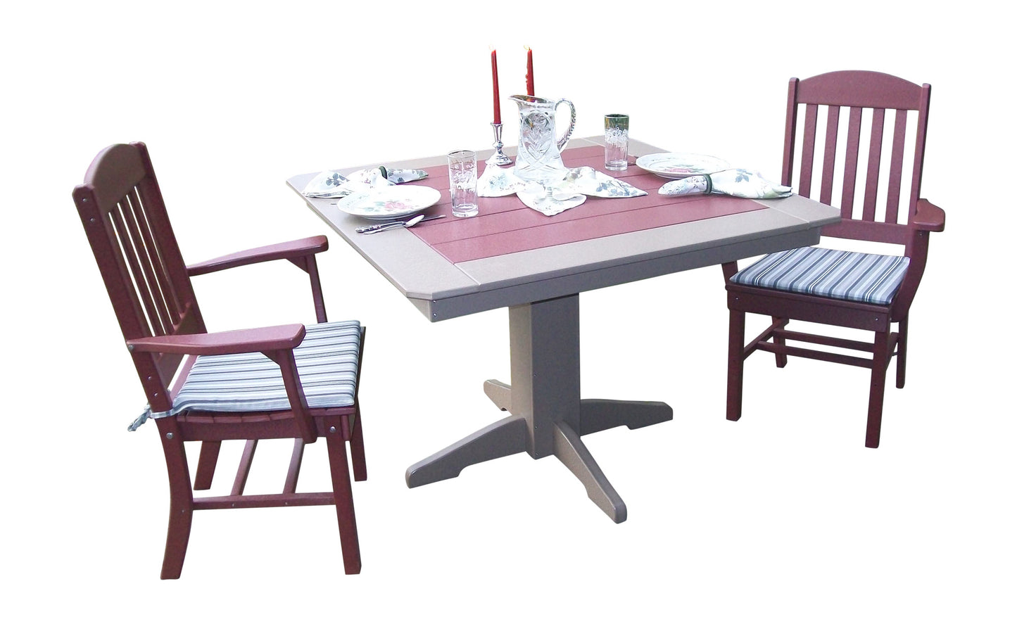 A&L Furniture Recycled Plastic 5 Piece Square Table with Classic Dining Chairs w Arms Set - LEAD TIME TO SHIP 10 BUSINESS DAYS