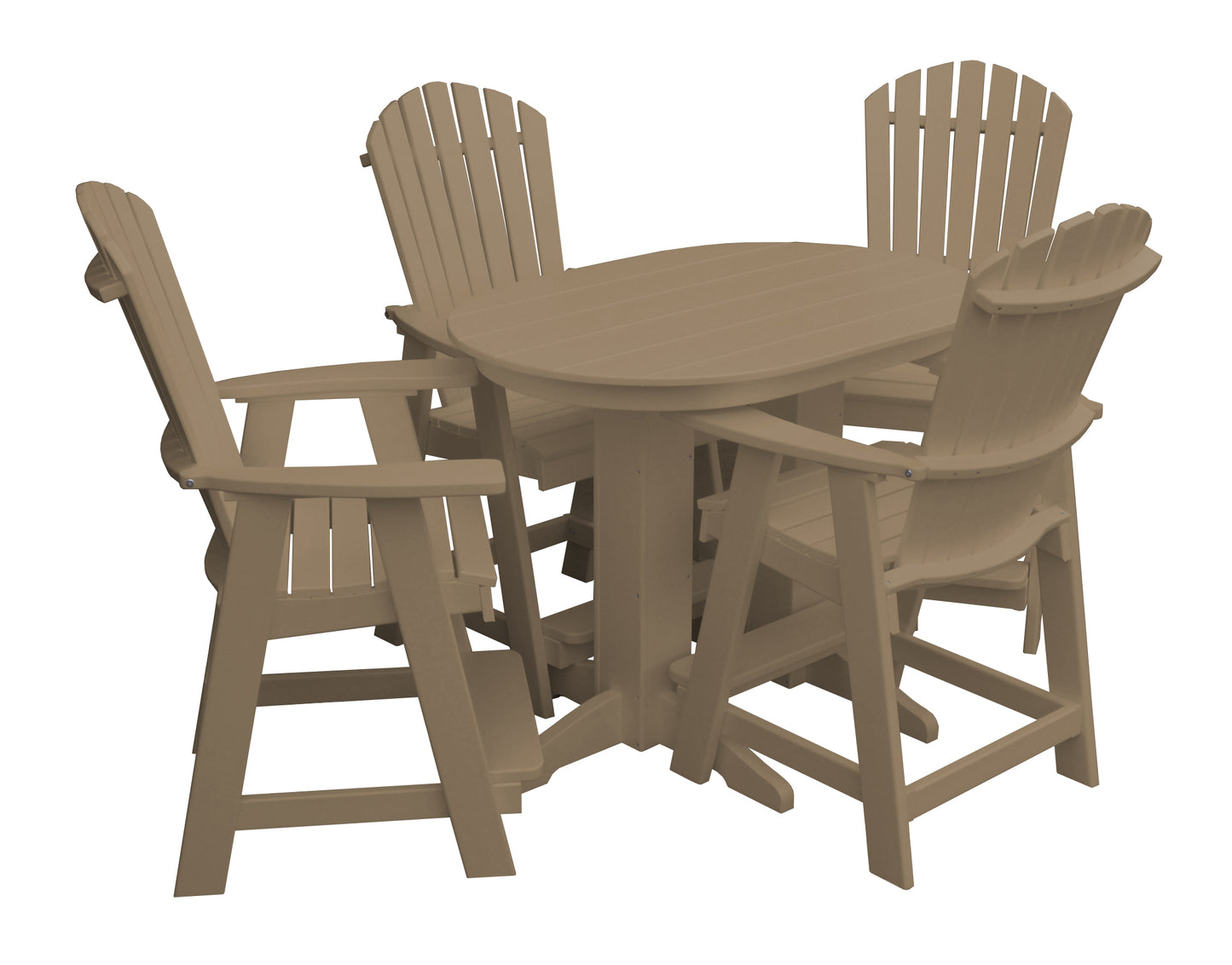 A&L Furniture Co. Recycled 4' Oval Table with Fanback Balcony Chairs 5 Piece Set (Counter Height) - LEAD TIME TO SHIP 10 BUSINESS DAYS