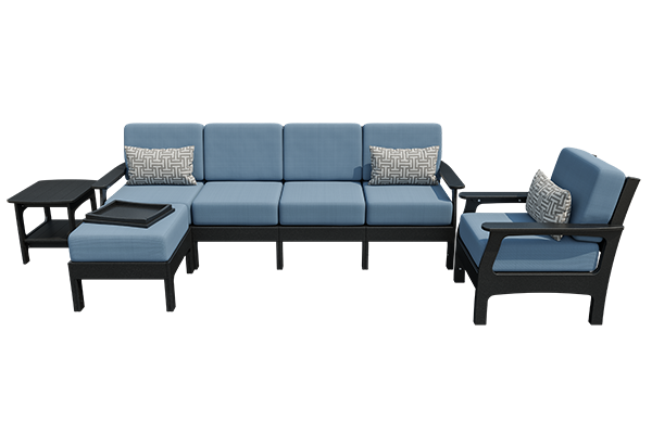 Patiova VaraMora Deep Seating 4-Piece Set: 4-Seat Sofa, Chair, Side Table, and Ottoman with Hideaway Tray - LEAD TIME TO SHIP 6 WEEKS OR LESS