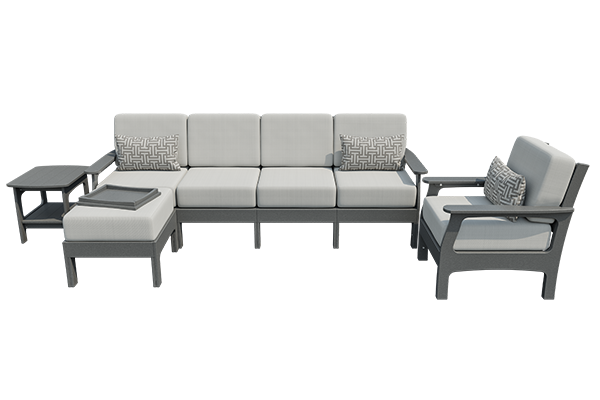 Patiova VaraMora Deep Seating 4-Piece Set: 4-Seat Sofa, Chair, Side Table, and Ottoman with Hideaway Tray - LEAD TIME TO SHIP 6 WEEKS OR LESS