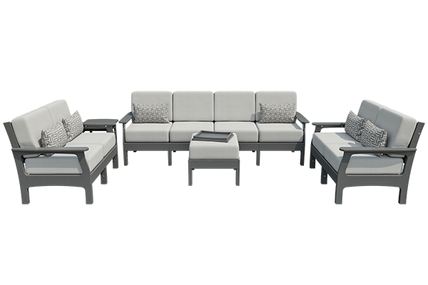 Patiova VaraMora Deep Seating 5-Piece Set: 4-Seat Sofa, 2 Loveseats, 1 Side Table, and Ottoman with Hideaway Tray - LEAD TIME TO SHIP 4 WEEKS