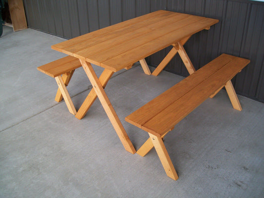 A&L Furniture Co. Yellow Pine 5' Economy Table with 2 benches - LEAD TIME TO SHIP 10 BUSINESS DAYS