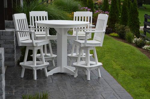 A&L Furniture Recycled Plastic 44in Round Bar Height Table with Traditional Swivel Chairs 5 Piece Set - White